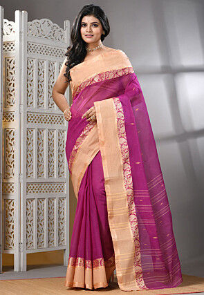 Handloom Pure Cotton Tant Saree in Magenta