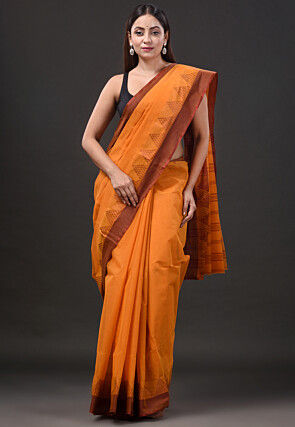 Handloom Pure Cotton Tant Saree in Mustard