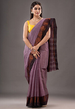 Handloom Pure Cotton Tant Saree in Purple