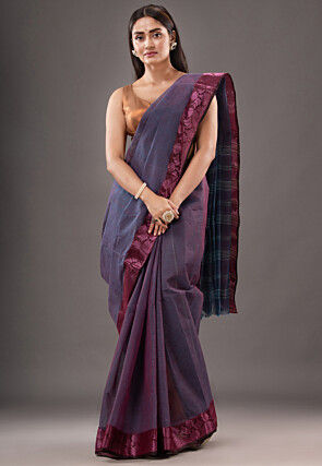 Handloom Pure Cotton Tant Saree in Purple