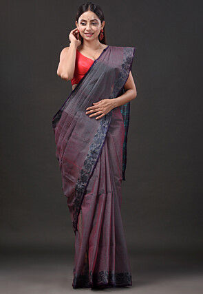 Handloom Pure Cotton Tant Saree in Purple