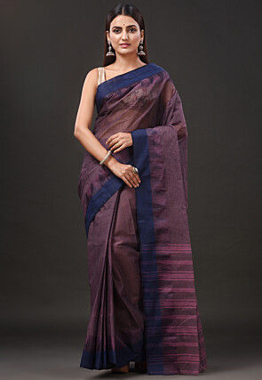 Handloom Pure Cotton Tant Saree in Purple