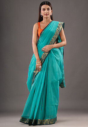 Handloom Pure Cotton Tant Saree in Sea Green