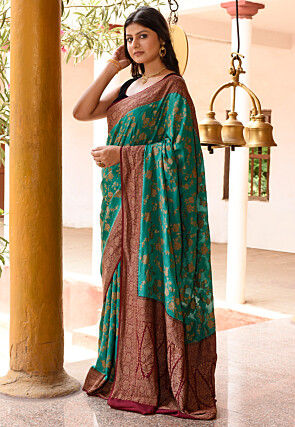 Handloom Pure Crepe Silk Banarasi Saree in Green