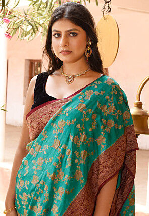Handloom Pure Crepe Silk Banarasi Saree in Green