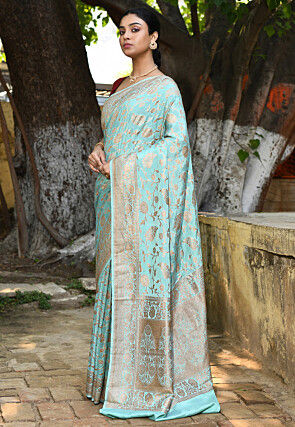 Handloom Pure Crepe Silk Banarasi Saree in Light Blue