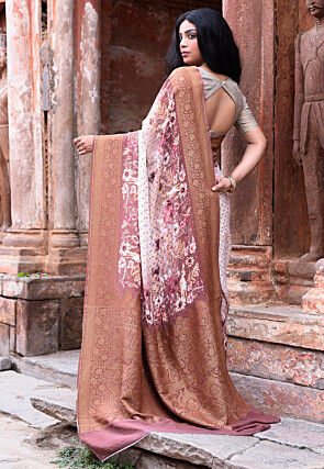 Handloom Pure Crepe Silk Banarasi Saree in Off White