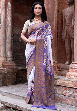 Handloom Pure Crepe Silk Banarasi Saree in Off White