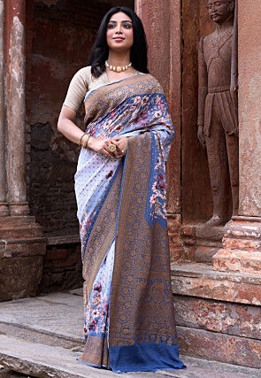 Handloom Pure Crepe Silk Banarasi Saree in Off White