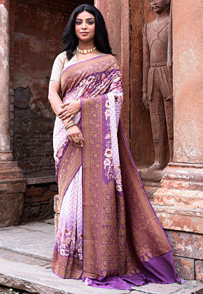 Handloom Pure Crepe Silk Banarasi Saree in Off White