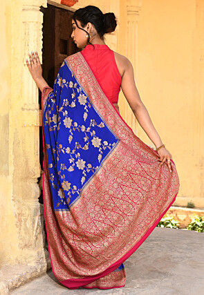 Handloom Pure Crepe Silk Banarasi Saree in Royal Blue