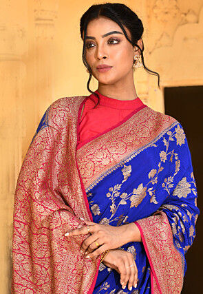 Handloom Pure Crepe Silk Banarasi Saree in Royal Blue