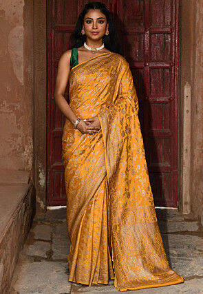 Handloom Pure Crepe Silk Banarasi Saree in Mustard