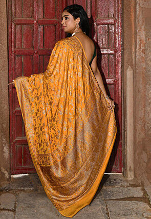 Handloom Pure Crepe Silk Banarasi Saree in Mustard