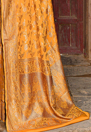 Handloom Pure Crepe Silk Banarasi Saree in Mustard