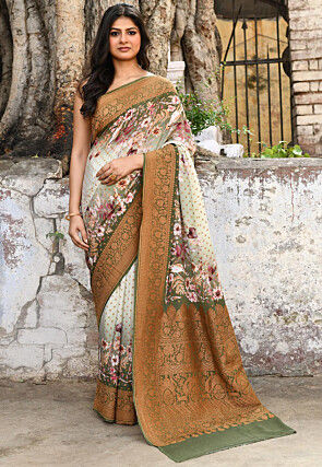 Handloom Pure Crepe Silk Banarasi Saree in Off White