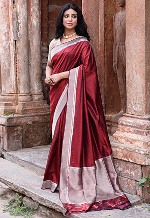 Handloom Pure Katan Silk Banarasi Saree in Maroon