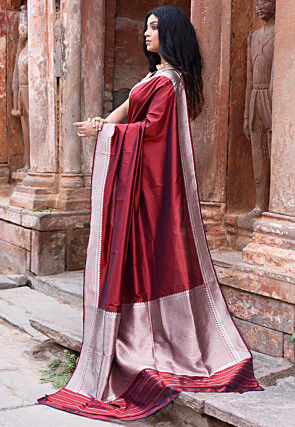 Handloom Pure Katan Silk Banarasi Saree in Maroon