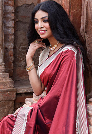Handloom Pure Katan Silk Banarasi Saree in Maroon