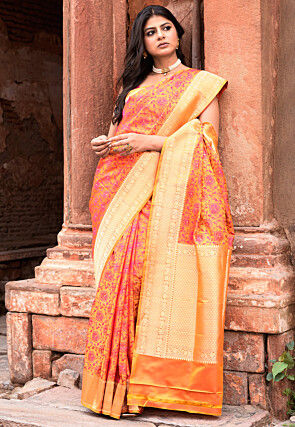 Handloom Pure Katan Silk Banarasi Saree in Orange
