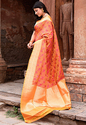 Handloom Pure Katan Silk Banarasi Saree in Orange
