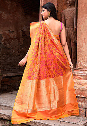 Handloom Pure Katan Silk Banarasi Saree in Orange