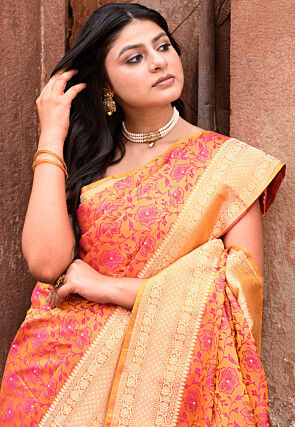 Handloom Pure Katan Silk Banarasi Saree in Orange