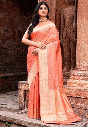 Handloom Pure Katan Silk Banarasi Saree in Peach