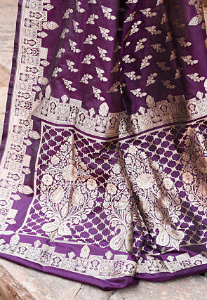 Handloom Pure Katan Silk Banarasi Saree in Violet