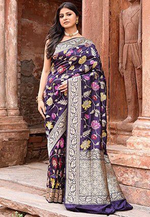 Handloom Pure Katan Silk Banarasi Saree in Violet