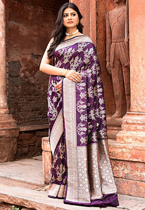Handloom Pure Katan Silk Banarasi Saree in Violet
