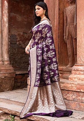Handloom Pure Katan Silk Banarasi Saree in Violet