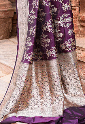 Handloom Pure Katan Silk Banarasi Saree in Violet