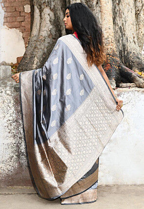 Handloom Pure Katan Silk Banarasi Saree in Grey
