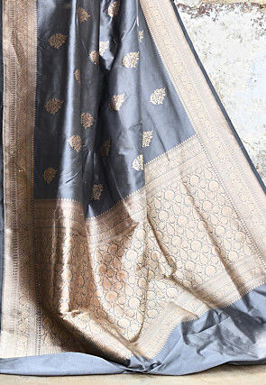 Handloom Pure Katan Silk Banarasi Saree in Grey