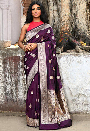 Handloom Pure Katan Silk Banarasi Saree in Violet