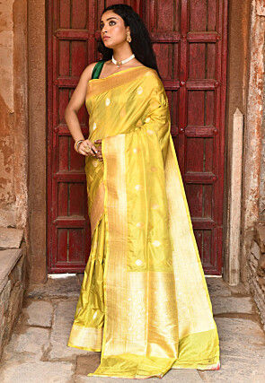 Handloom Pure Katan Silk Banarasi Saree in Yellow