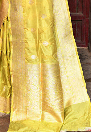 Handloom Pure Katan Silk Banarasi Saree in Yellow
