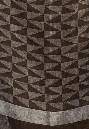 Handloom Pure Linen Jamdani Saree in Dark Brown