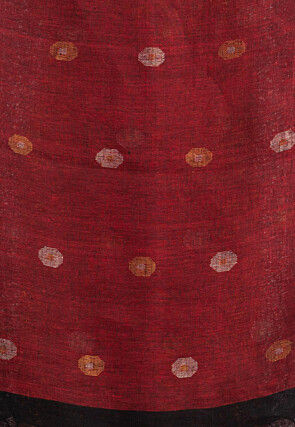 Handloom Pure Linen Jamdani Saree in Maroon and Black