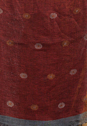 Handloom Pure Linen Jamdani Saree in Maroon and Grey