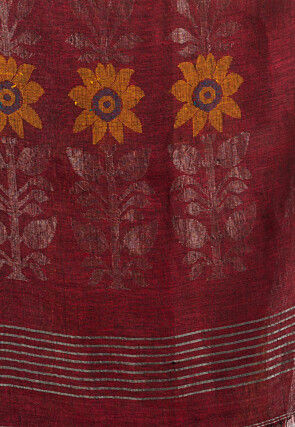 Handloom Pure Linen Jamdani Saree in Maroon