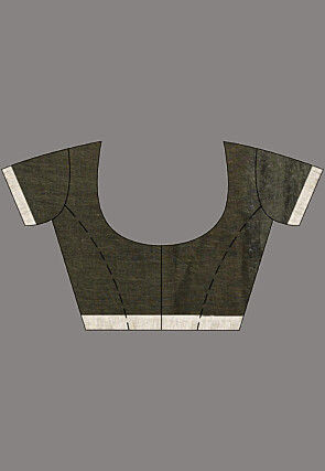 Handloom Pure Linen Jamdani Saree in Navy Blue and Olive Green