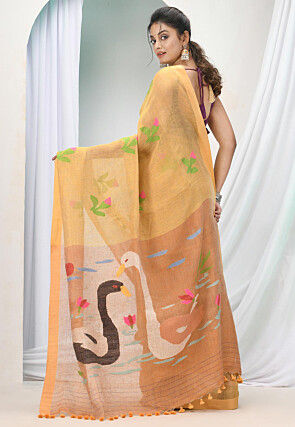 Handloom Pure Linen Saree in Beige