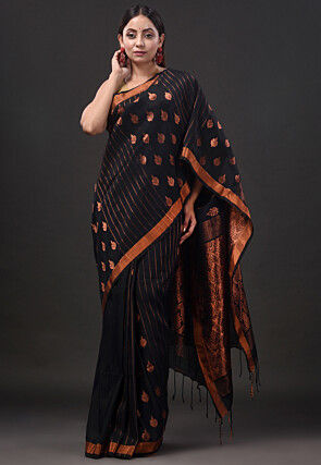 Handloom Pure Linen Saree in Black