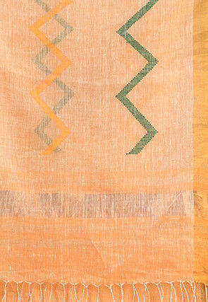 Handloom Pure Linen Saree in Light Orange