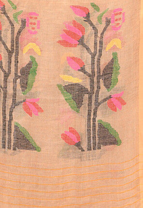 Handloom Pure Linen Saree in Light Peach