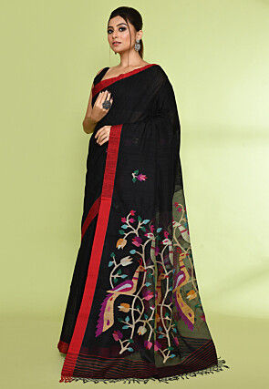 Handloom Pure Matka Silk Jamdani Saree in Black