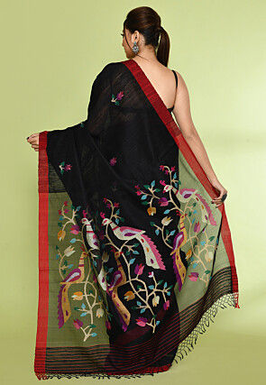 Handloom Pure Matka Silk Jamdani Saree in Black