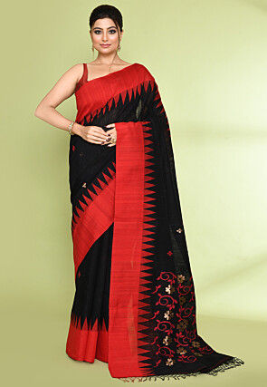Handloom Pure Matka Silk Jamdani Saree in Black